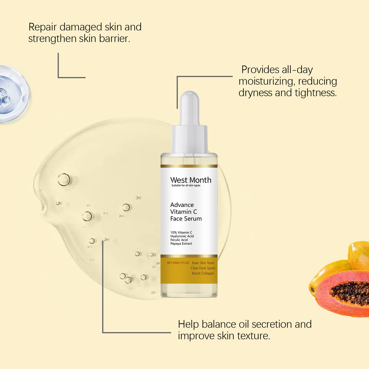 Advance Vitamin C Face Serum Remove Dark Spots Brightening Repair Dull Moisturizing Whitening Skin Tone Essence Beauty Products