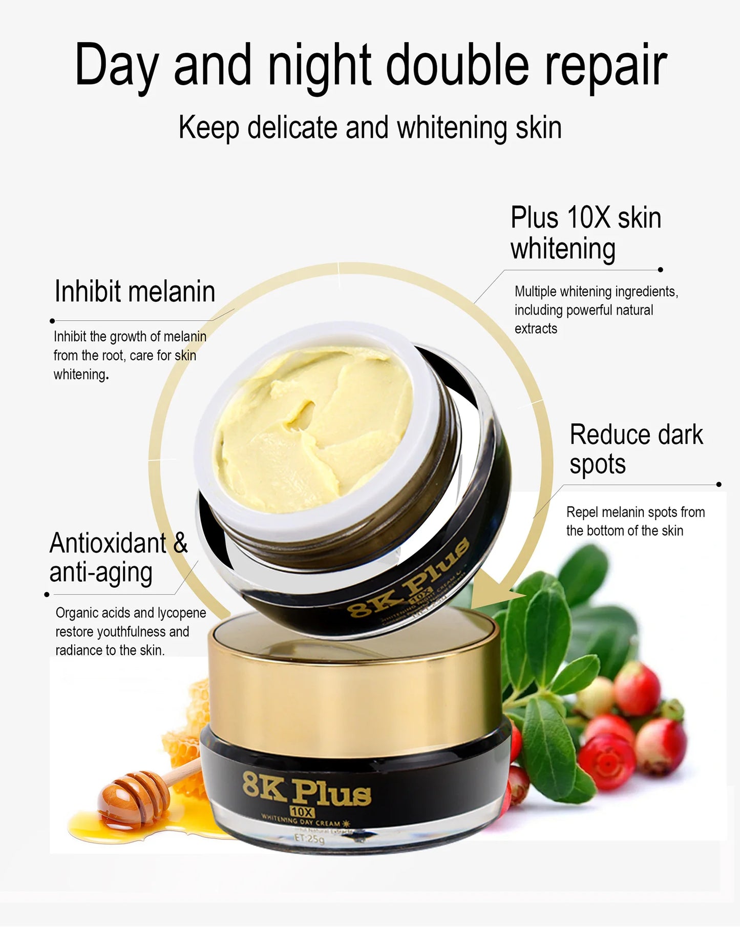 AILKE Whitening Face Cream, Reduce Dark Spots, Inhibit Melanin, With Collagen, Glutathione, For All Skin Types