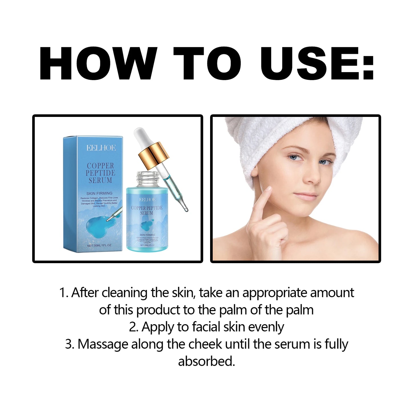 EELHOE 30ml Copper Peptide Facial Serum Moisturizing Firming Face Skin Increase Elasticity Anti Wrinkle Lines Daily Facial Care