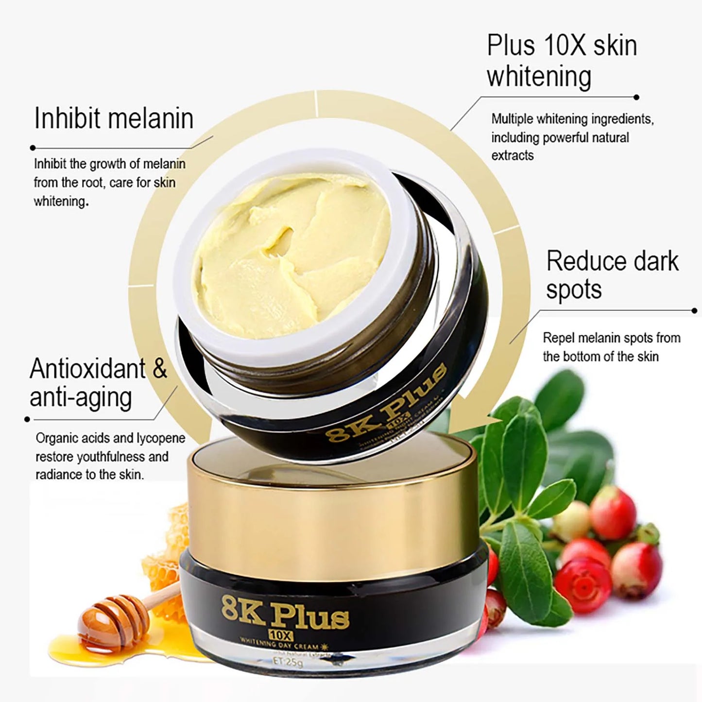 AILKE Whitening Face Cream, Reduce Dark Spots, Inhibit Melanin, With Collagen, Glutathione, For All Skin Types