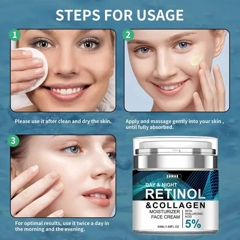 50ml Face Moisturizer Retinol Cream Anti Wrinkle Firming Brightening Collagen Hyaluronic Acid Creams Facial Skin Care Products