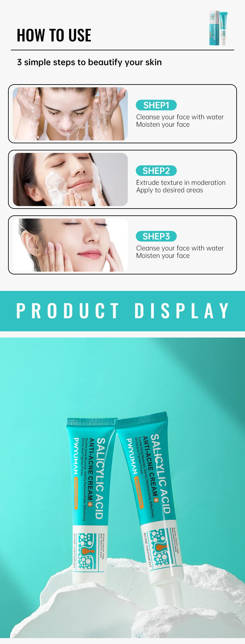 Salicylic Acid Acne Treatment Face Cream Repair Pimple Spots Deep Cleaning Pore Shrinking Anti-acne Scar Oil Control Moisturizer