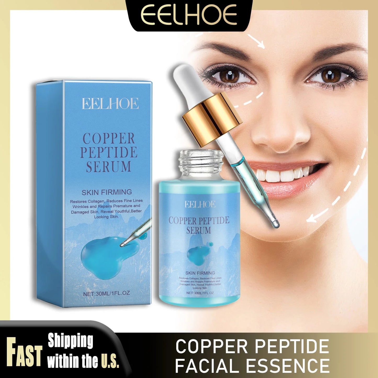 EELHOE 30ml Copper Peptide Facial Serum Moisturizing Firming Face Skin Increase Elasticity Anti Wrinkle Lines Daily Facial Care