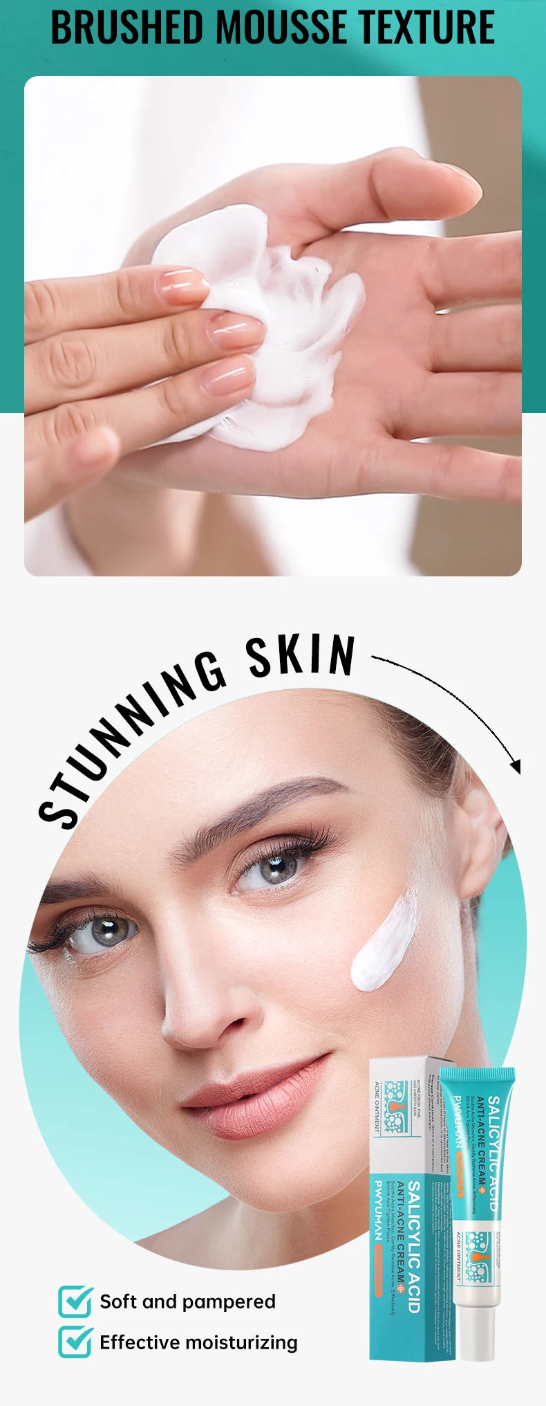 Salicylic Acid Acne Treatment Face Cream Repair Pimple Spots Deep Cleaning Pore Shrinking Anti-acne Scar Oil Control Moisturizer